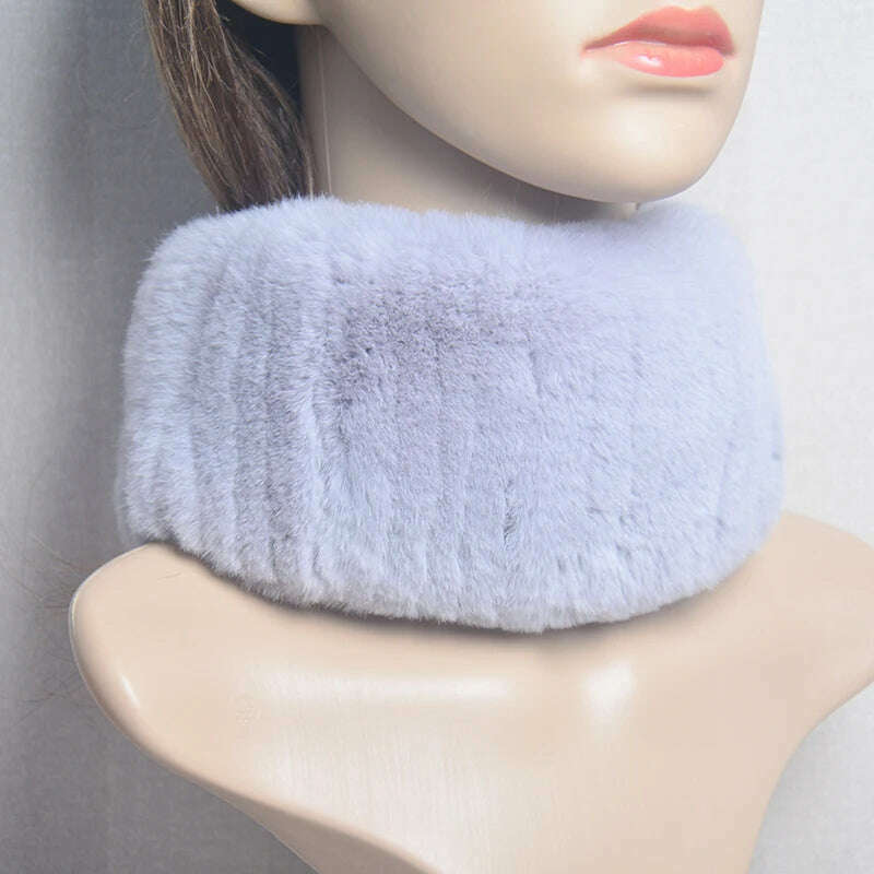 KIMLUD, 2023 Women's Winter Warm Real Rex Rabbit Fur Hat Snow Cap Hats for Women Girls Real Fur Knit Skullies Beanies Natural Fluffy Hat, Scarf grey, KIMLUD Women's Clothes