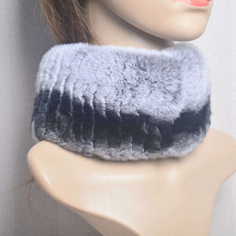 KIMLUD, 2023 Women's Winter Warm Real Rex Rabbit Fur Hat Snow Cap Hats for Women Girls Real Fur Knit Skullies Beanies Natural Fluffy Hat, Scarf grey black, KIMLUD Women's Clothes