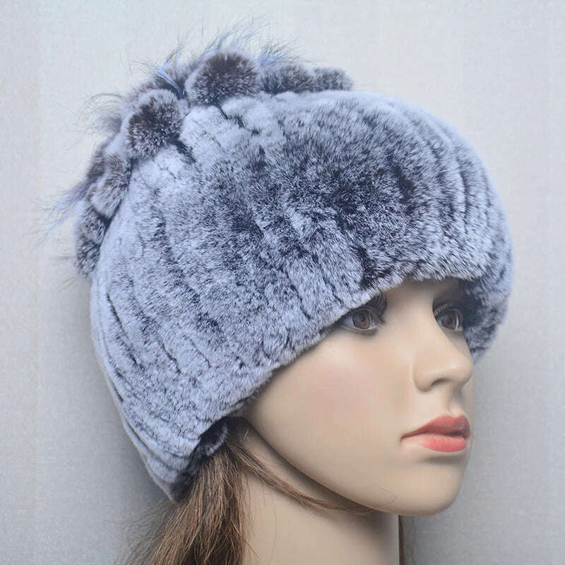 KIMLUD, 2023 Women's Winter Warm Real Rex Rabbit Fur Hat Snow Cap Hats for Women Girls Real Fur Knit Skullies Beanies Natural Fluffy Hat, Hat frost coffee, KIMLUD Women's Clothes