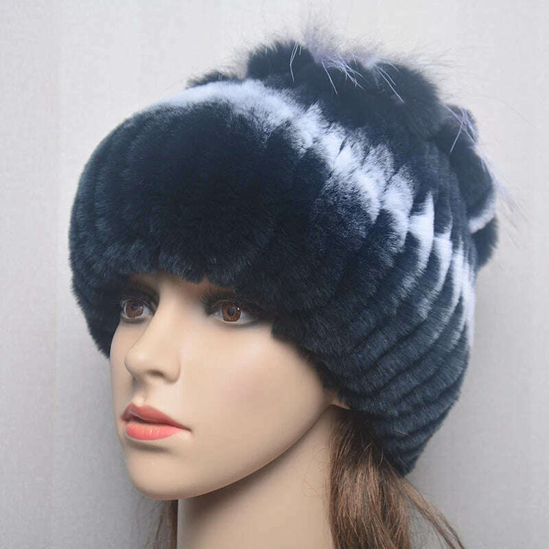 KIMLUD, 2023 Women's Winter Warm Real Rex Rabbit Fur Hat Snow Cap Hats for Women Girls Real Fur Knit Skullies Beanies Natural Fluffy Hat, Hat 2, KIMLUD Women's Clothes