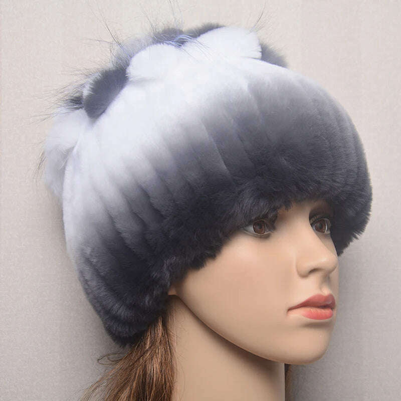 KIMLUD, 2023 Women's Winter Warm Real Rex Rabbit Fur Hat Snow Cap Hats for Women Girls Real Fur Knit Skullies Beanies Natural Fluffy Hat, Hat 3, KIMLUD Women's Clothes