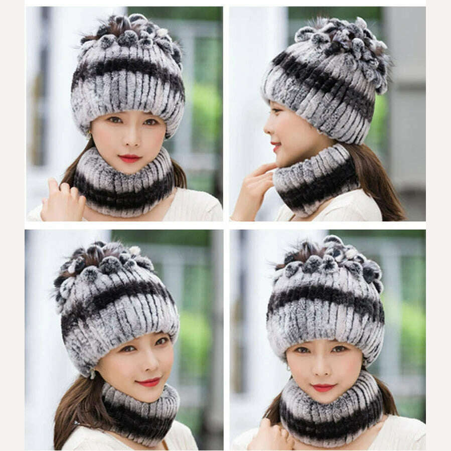 KIMLUD, 2023 Women's Winter Warm Real Rex Rabbit Fur Hat Snow Cap Hats for Women Girls Real Fur Knit Skullies Beanies Natural Fluffy Hat, KIMLUD Womens Clothes