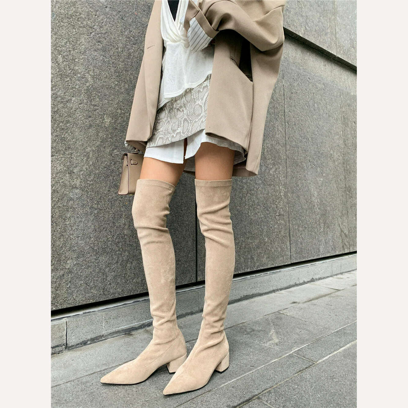 KIMLUD, 2023Sexy High heels Over The Knee Boots Women Stretch Thigh High Boots Ladies Autumn Winter Kid suede Thick Heel Long Boots Shoe, KIMLUD Womens Clothes