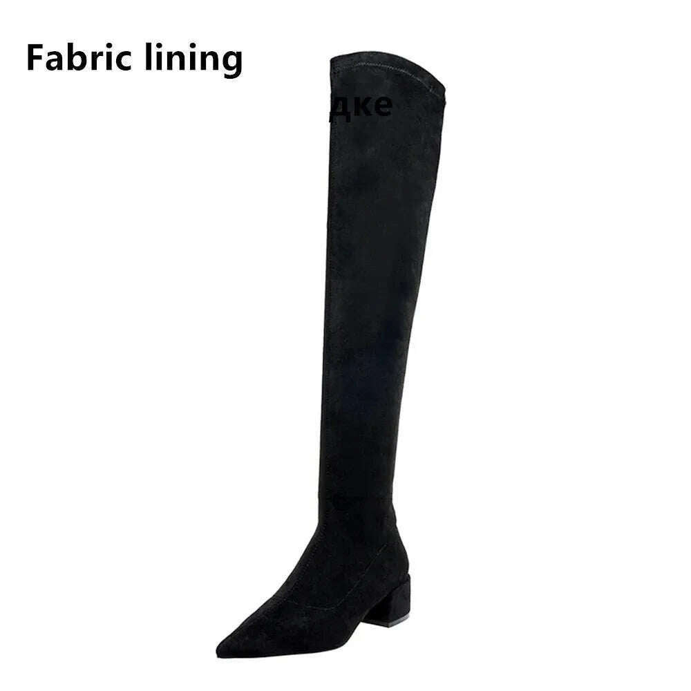 KIMLUD, 2023Sexy High heels Over The Knee Boots Women Stretch Thigh High Boots Ladies Autumn Winter Kid suede Thick Heel Long Boots Shoe, Black Fabric lining / 39, KIMLUD Women's Clothes