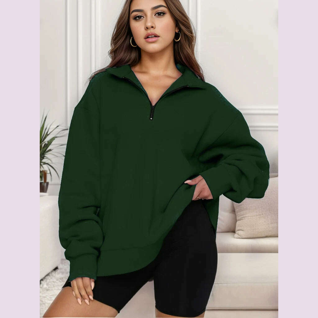 2024 Autumn And Winter New Style Casual Jacket Half Zipper Cover Long Sleeve Sweater Woman - KIMLUD