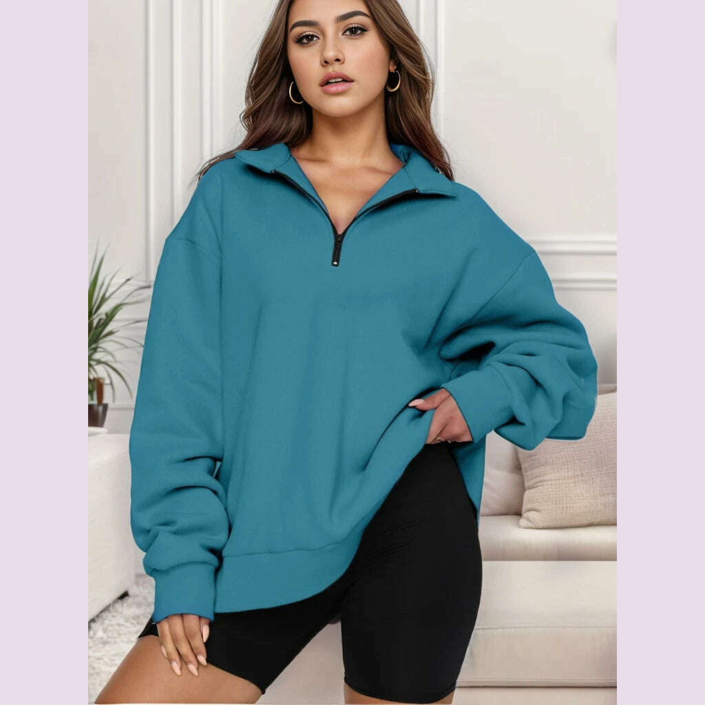 2024 Autumn And Winter New Style Casual Jacket Half Zipper Cover Long Sleeve Sweater Woman - KIMLUD