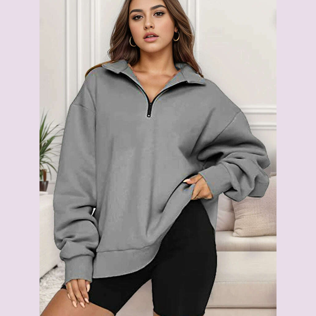 2024 Autumn And Winter New Style Casual Jacket Half Zipper Cover Long Sleeve Sweater Woman - KIMLUD