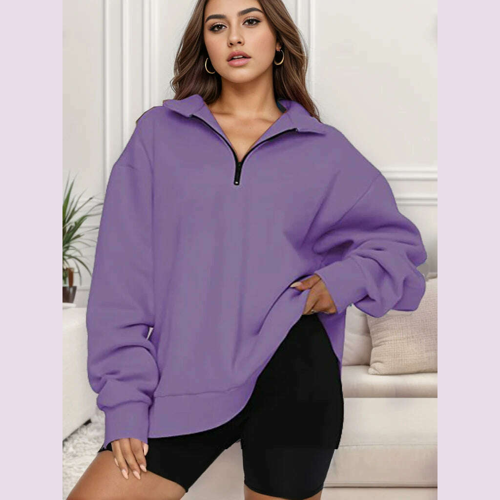 2024 Autumn And Winter New Style Casual Jacket Half Zipper Cover Long Sleeve Sweater Woman - KIMLUD