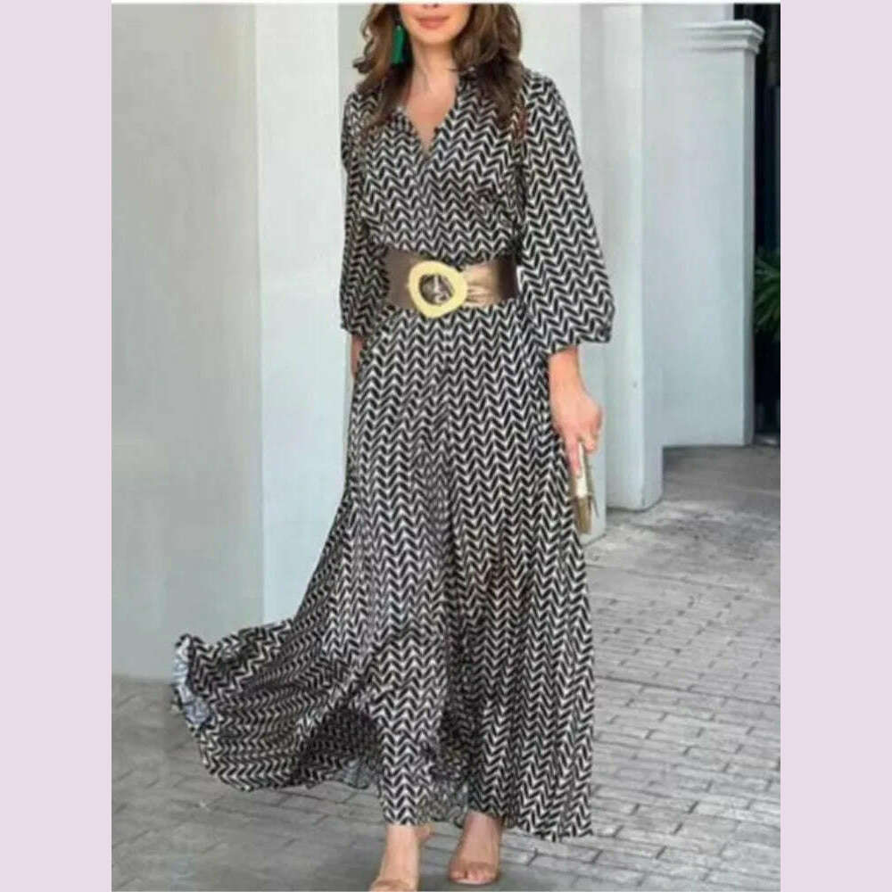KIMLUD, 2024 Autumn New Elegant Dress Black Print Vintage V Neck Fashion Leisure Gathering Women Slim Long Dresses MsChuh Vestidos, KIMLUD Womens Clothes