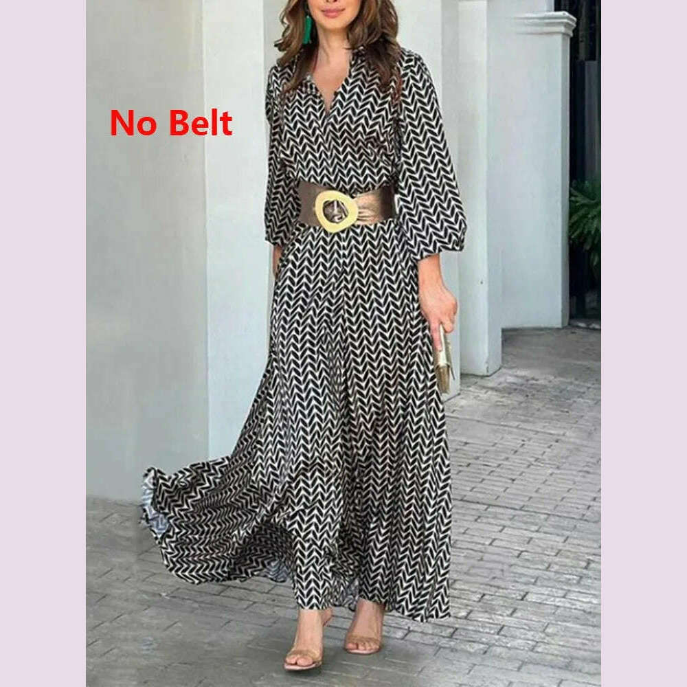 KIMLUD, 2024 Autumn New Elegant Dress Black Print Vintage V Neck Fashion Leisure Gathering Women Slim Long Dresses MsChuh Vestidos, KIMLUD Womens Clothes