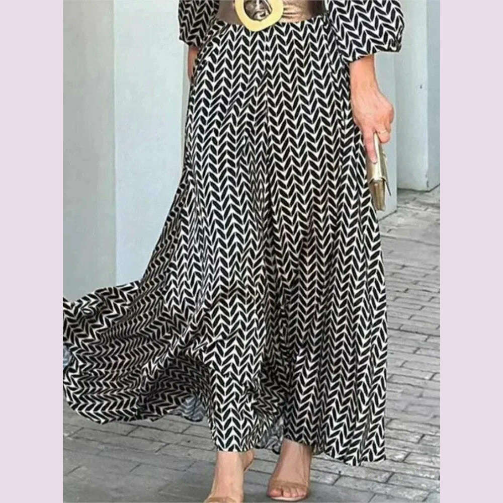 KIMLUD, 2024 Autumn New Elegant Dress Black Print Vintage V Neck Fashion Leisure Gathering Women Slim Long Dresses MsChuh Vestidos, KIMLUD Womens Clothes