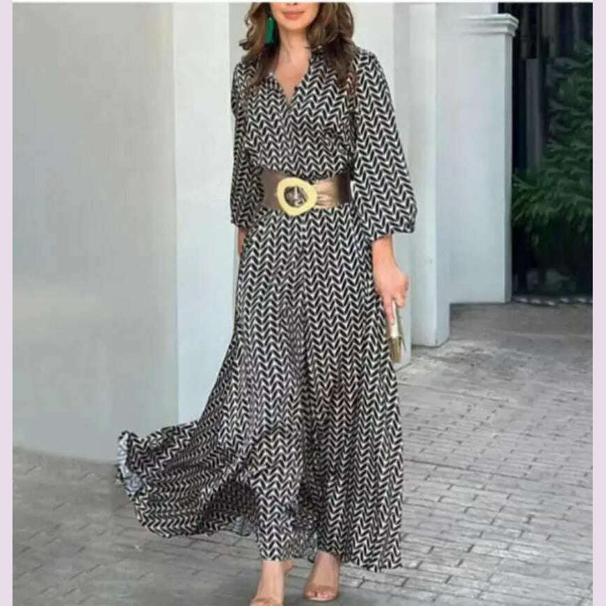 KIMLUD, 2024 Autumn New Elegant Dress Black Print Vintage V Neck Fashion Leisure Gathering Women Slim Long Dresses MsChuh Vestidos, KIMLUD Womens Clothes