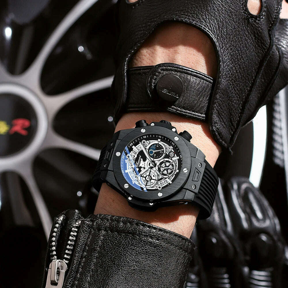 2024 CHENXI Mens Watches Top Brand Luxury Black Silicone Strap Sports Military Watch Men Waterproof Watches Stopwatch Moon Phase - KIMLUD