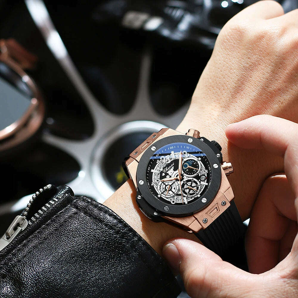 2024 CHENXI Mens Watches Top Brand Luxury Black Silicone Strap Sports Military Watch Men Waterproof Watches Stopwatch Moon Phase - KIMLUD