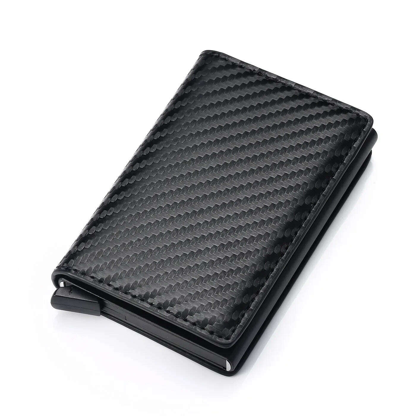 KIMLUD, 2024 Credit Card Holder Men Wallet RFID Aluminium Box Bank PU Leather Wallets with Money Clip Designer Cardholder, Carbon Black, KIMLUD Womens Clothes