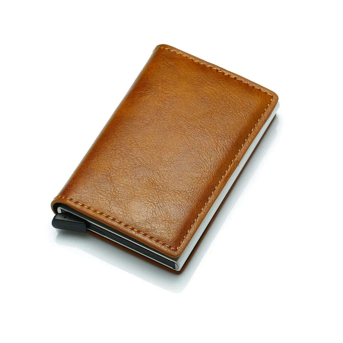 KIMLUD, 2024 Credit Card Holder Men Wallet RFID Aluminium Box Bank PU Leather Wallets with Money Clip Designer Cardholder, Tan, KIMLUD Womens Clothes