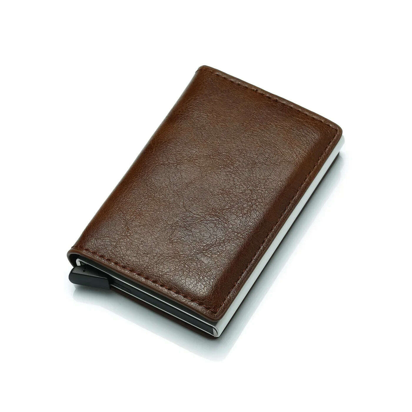 KIMLUD, 2024 Credit Card Holder Men Wallet RFID Aluminium Box Bank PU Leather Wallets with Money Clip Designer Cardholder, Coffee, KIMLUD Womens Clothes