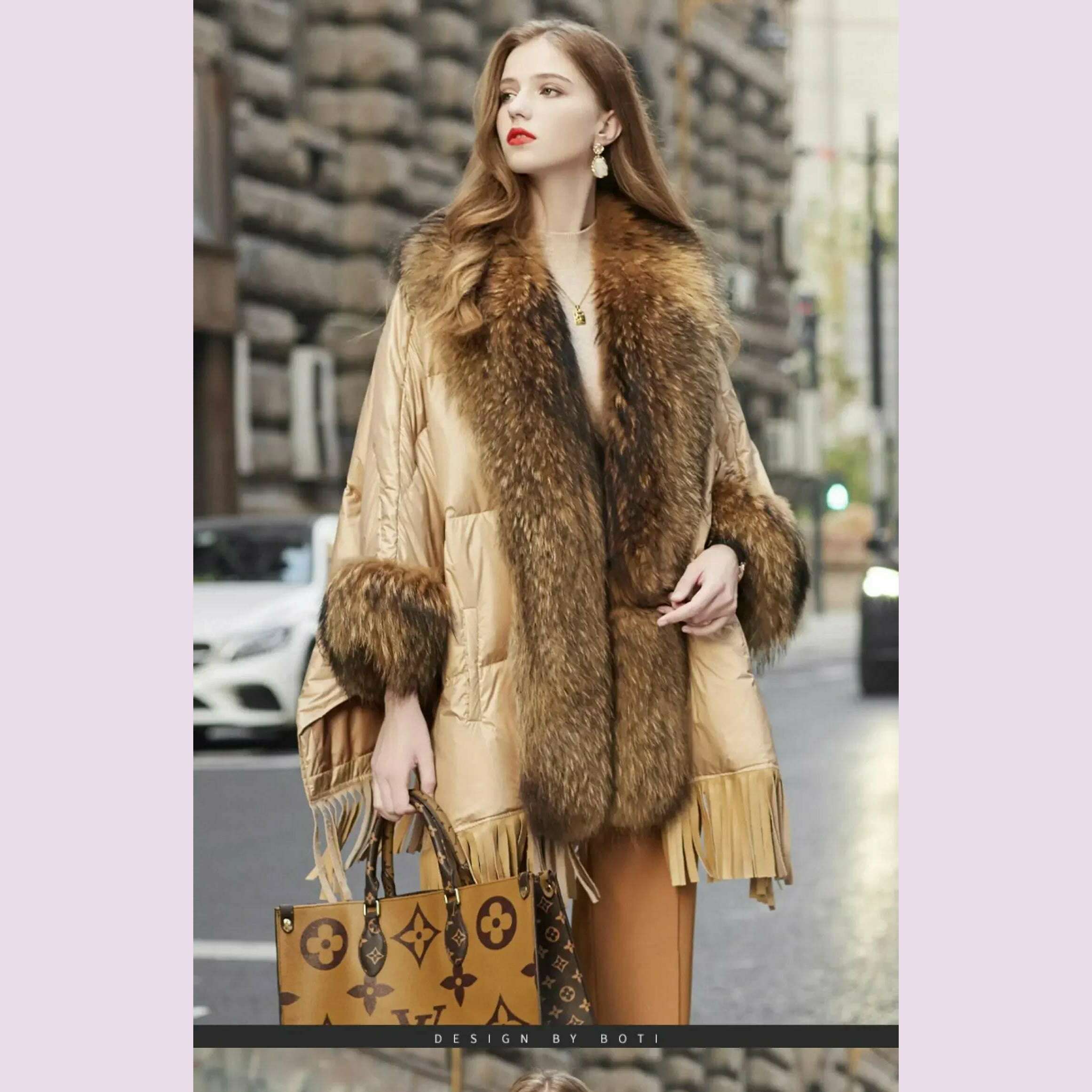 KIMLUD, 2024 European White Goose Down Down Coat Trend Fashion American Women Winter Jacket Real Raccoon Fur Streetwear Fashion Cloak, KIMLUD Womens Clothes