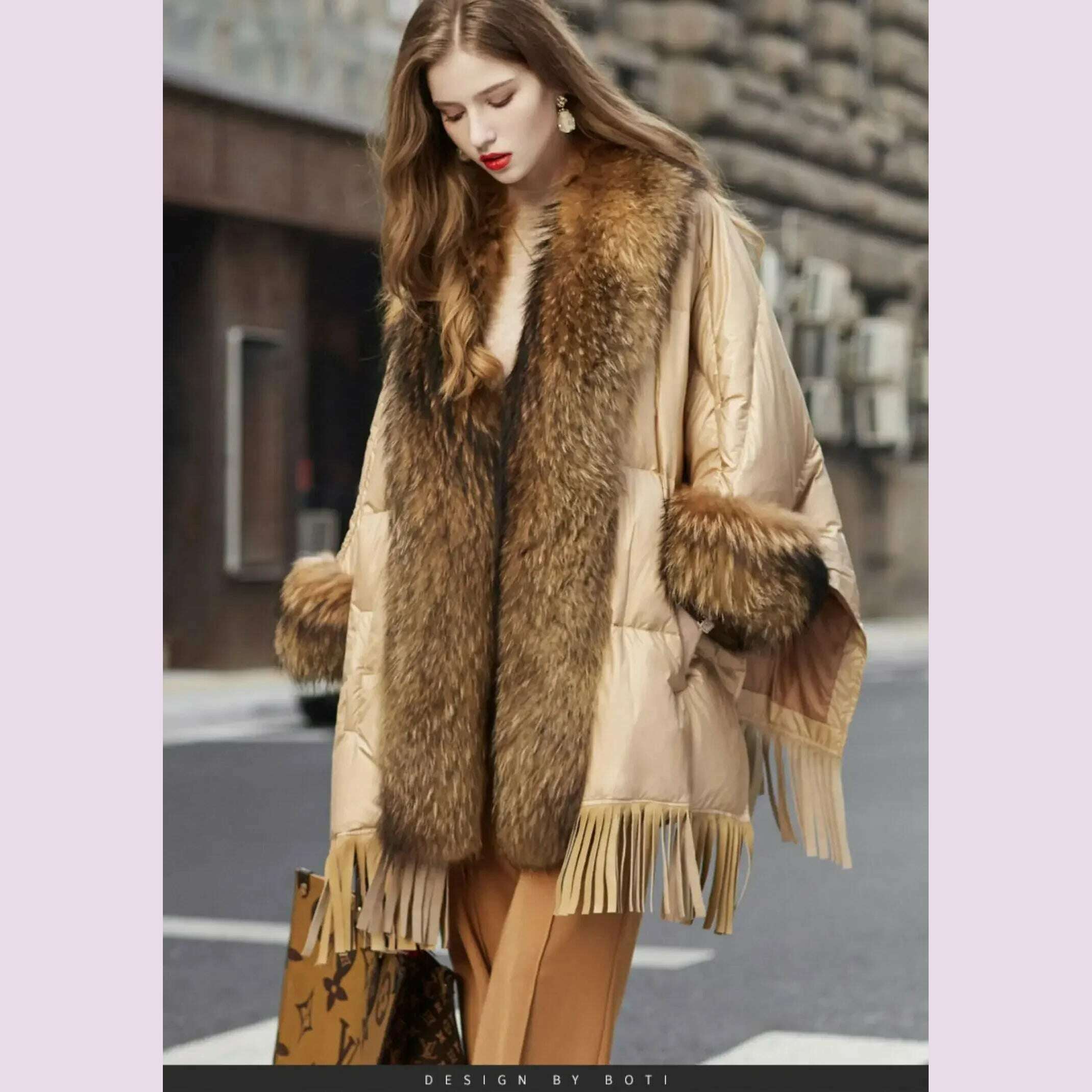 KIMLUD, 2024 European White Goose Down Down Coat Trend Fashion American Women Winter Jacket Real Raccoon Fur Streetwear Fashion Cloak, KIMLUD Womens Clothes