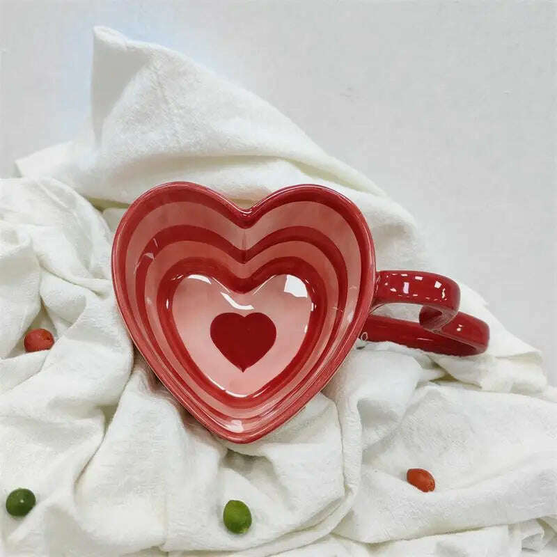 2024 INS Coffee Cup Heart Mug Creative Heart Cup Ceramic Milk Cup Porcelain Coffee Cups Wholesale Tableware Valentine's Gift, a cup / CHINA / 200-400ml, KIMLUD Women's Clothes