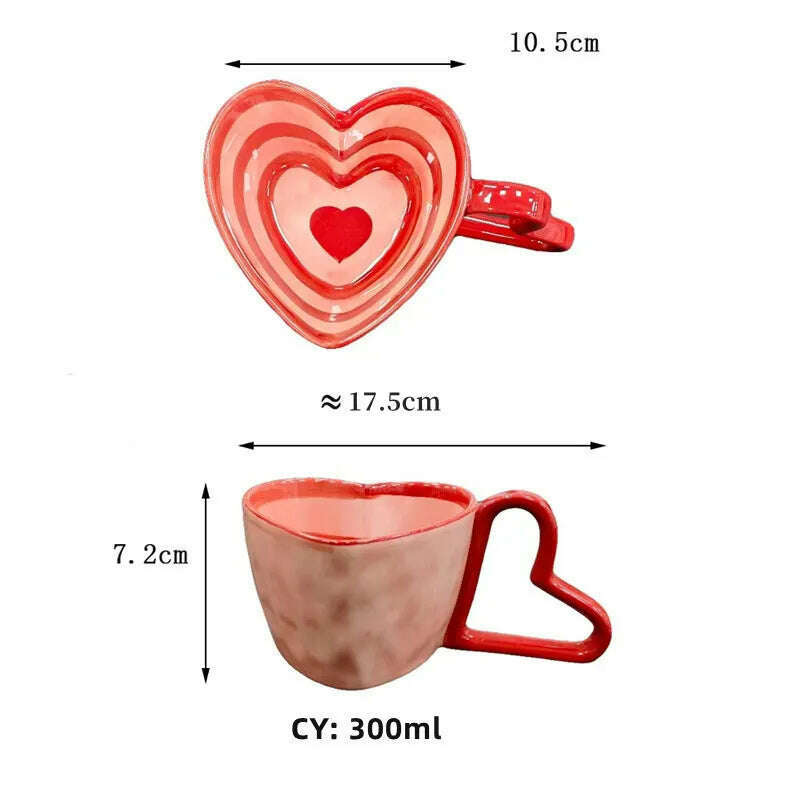 KIMLUD, 2024 INS Coffee Cup Heart Mug Creative Heart Cup Ceramic Milk Cup Porcelain Coffee Cups Wholesale Tableware Valentine's Gift, KIMLUD Womens Clothes