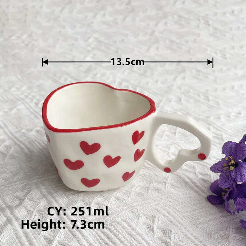 KIMLUD, 2024 INS Coffee Cup Heart Mug Creative Heart Cup Ceramic Milk Cup Porcelain Coffee Cups Wholesale Tableware Valentine's Gift, a cup 4 / CHINA / 200-400ml, KIMLUD Womens Clothes