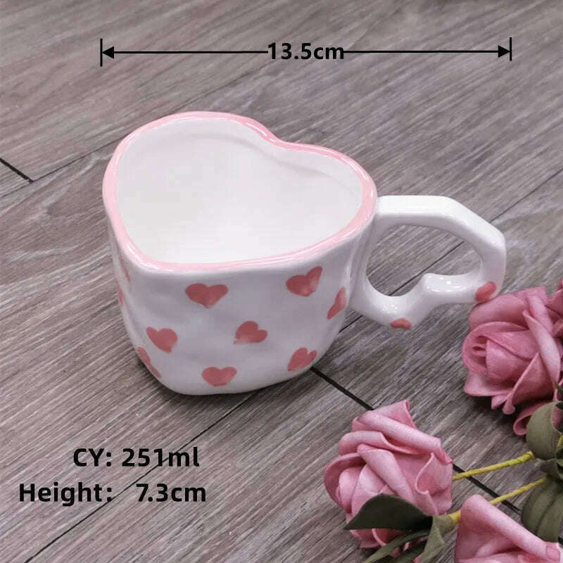 KIMLUD, 2024 INS Coffee Cup Heart Mug Creative Heart Cup Ceramic Milk Cup Porcelain Coffee Cups Wholesale Tableware Valentine's Gift, KIMLUD Womens Clothes