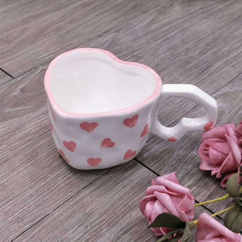 2024 INS Coffee Cup Heart Mug Creative Heart Cup Ceramic Milk Cup Porcelain Coffee Cups Wholesale Tableware Valentine's Gift, a cup 3 / CHINA / 200-400ml, KIMLUD Women's Clothes