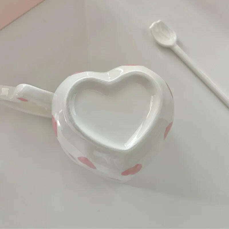 2024 INS Coffee Cup Heart Mug Creative Heart Cup Ceramic Milk Cup Porcelain Coffee Cups Wholesale Tableware Valentine's Gift, KIMLUD Women's Clothes
