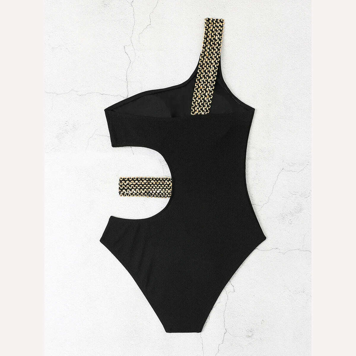KIMLUD, 2024 Metal Chain Shoulder Swimsuit Women One Piece Hollow Out Swimwear Female Bodysuit Bathing Swimming Suit Bathers Beachwear, KIMLUD Womens Clothes