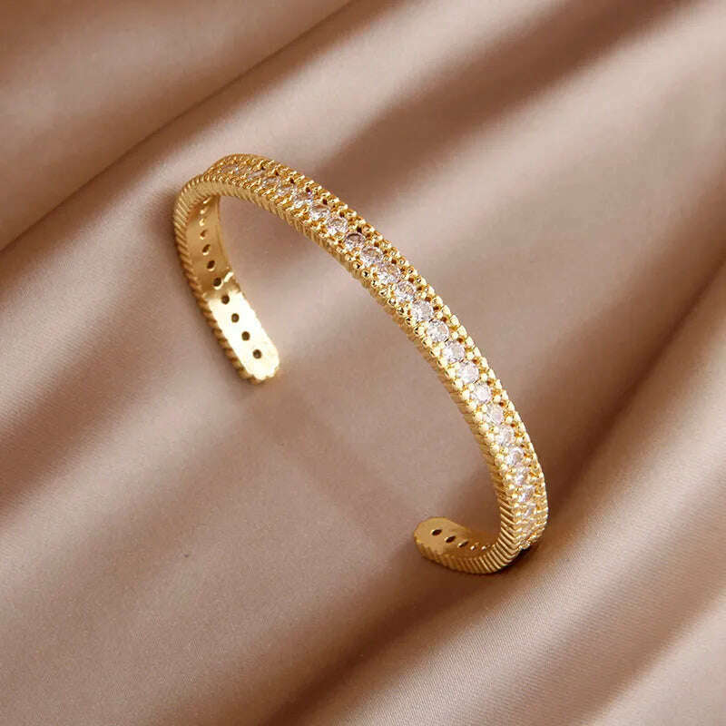 KIMLUD, 2024 New Design Full Crystal Letter V Open Bangles for Women Fashion Brand Jewelry Delicate Zirconia Bracelets Party Gifts, M0910 g bracelet, KIMLUD Womens Clothes