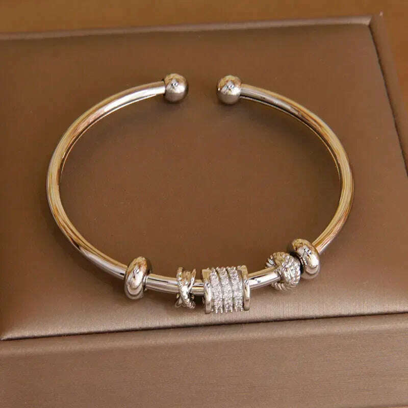 KIMLUD, 2024 New Design Full Crystal Letter V Open Bangles for Women Fashion Brand Jewelry Delicate Zirconia Bracelets Party Gifts, Y0701 silver, KIMLUD Womens Clothes