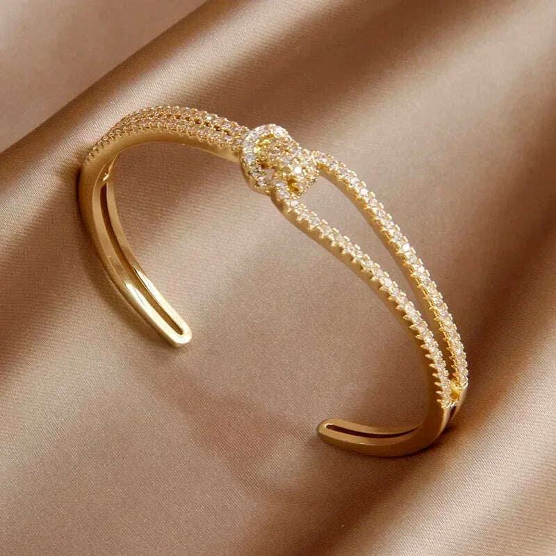 KIMLUD, 2024 New Design Full Crystal Letter V Open Bangles for Women Fashion Brand Jewelry Delicate Zirconia Bracelets Party Gifts, Y0802 gold, KIMLUD Womens Clothes