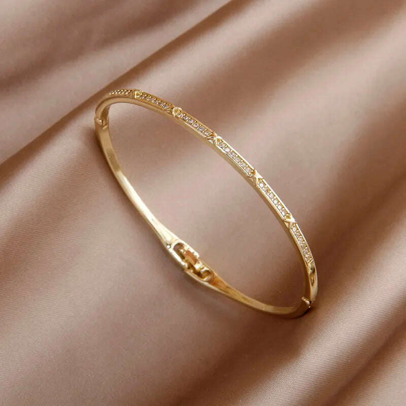KIMLUD, 2024 New Design Full Crystal Letter V Open Bangles for Women Fashion Brand Jewelry Delicate Zirconia Bracelets Party Gifts, C1002-cross, KIMLUD Womens Clothes