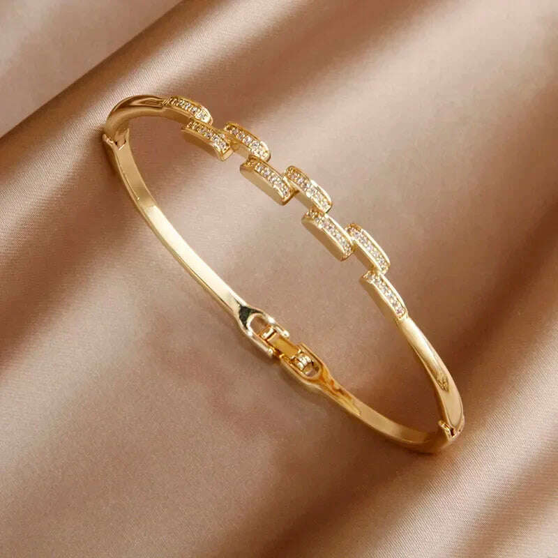 KIMLUD, 2024 New Design Full Crystal Letter V Open Bangles for Women Fashion Brand Jewelry Delicate Zirconia Bracelets Party Gifts, L0504 LT, KIMLUD Womens Clothes