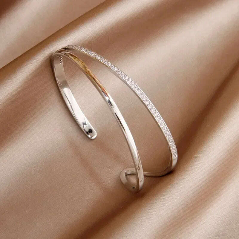 KIMLUD, 2024 New Design Full Crystal Letter V Open Bangles for Women Fashion Brand Jewelry Delicate Zirconia Bracelets Party Gifts, Y0403, KIMLUD Womens Clothes