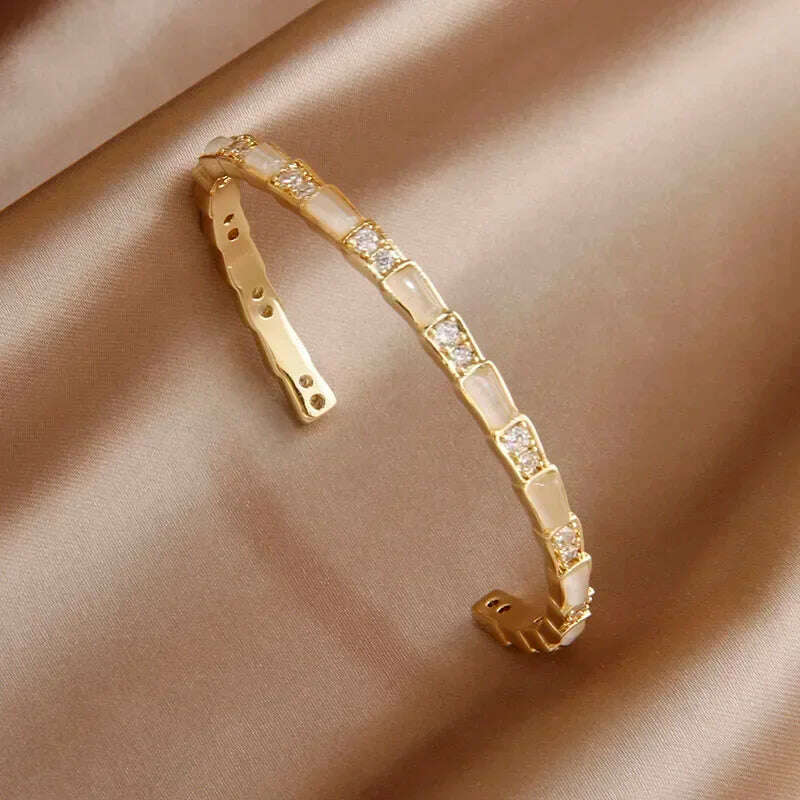 KIMLUD, 2024 New Design Full Crystal Letter V Open Bangles for Women Fashion Brand Jewelry Delicate Zirconia Bracelets Party Gifts, Y0301 gold, KIMLUD Womens Clothes