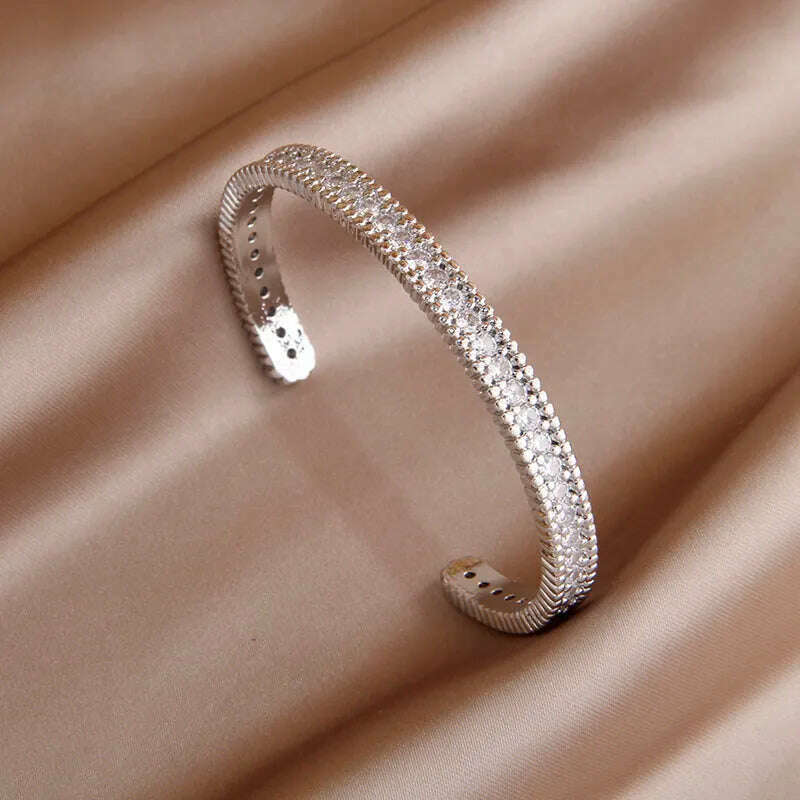 KIMLUD, 2024 New Design Full Crystal Letter V Open Bangles for Women Fashion Brand Jewelry Delicate Zirconia Bracelets Party Gifts, M0910 s bracelet, KIMLUD Womens Clothes