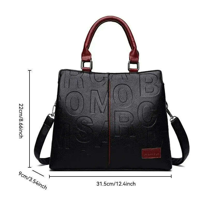 2024 New Fashion Solid Color Shoulder Large Capacity Soft Leather Cloth Letter Embossed Ladies Handbag - KIMLUD