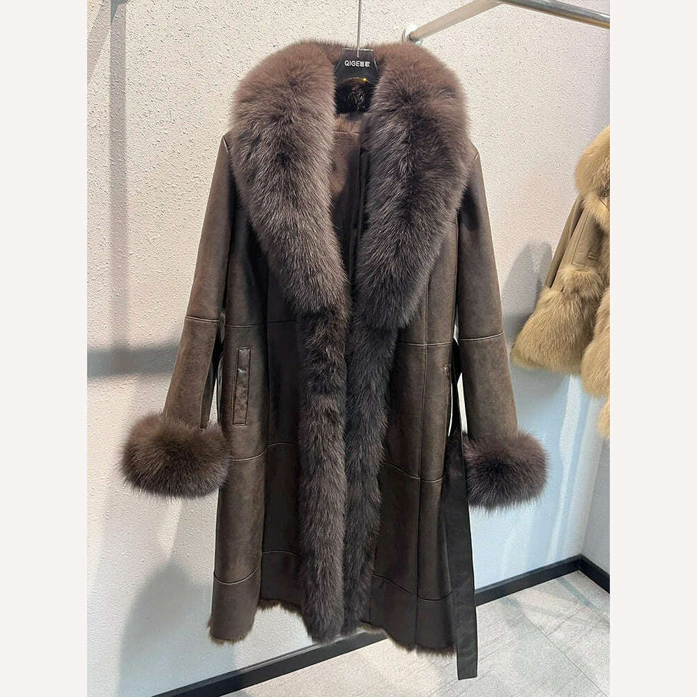 KIMLUD, 2024 New Fashion Winter Real Fox Fur Collar Coat Women Natural Rabbit   Jacket Luxury Outwear Long Thick Warm Female Coat, KIMLUD Womens Clothes