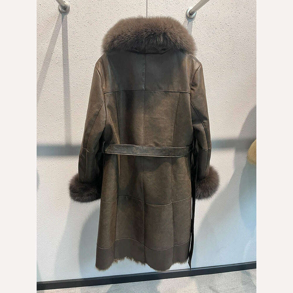 2024 New Fashion Winter Real Fox Fur Collar Coat Women Natural Rabbit Jacket Luxury Outwear Long Thick Warm Female Coat - KIMLUD