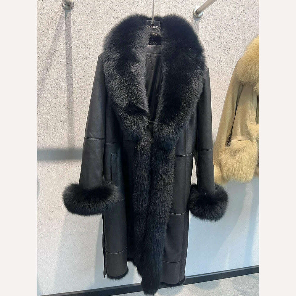 2024 New Fashion Winter Real Fox Fur Collar Coat Women Natural Rabbit Jacket Luxury Outwear Long Thick Warm Female Coat - KIMLUD