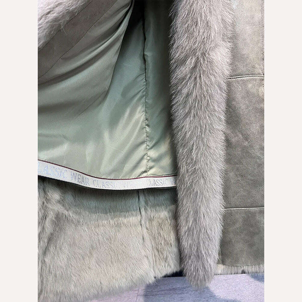 KIMLUD, 2024 New Fashion Winter Real Fox Fur Collar Coat Women Natural Rabbit   Jacket Luxury Outwear Long Thick Warm Female Coat, KIMLUD Women's Clothes