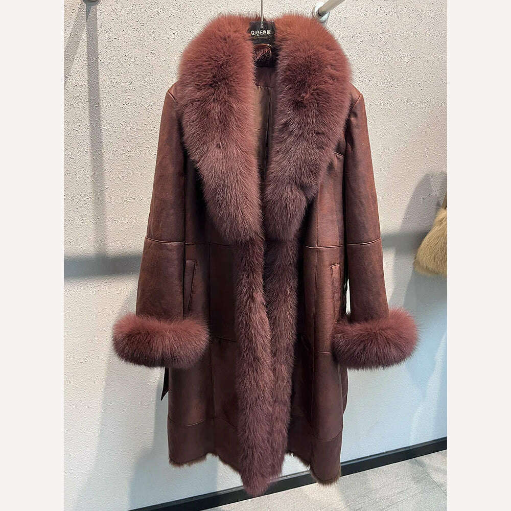 2024 New Fashion Winter Real Fox Fur Collar Coat Women Natural Rabbit Jacket Luxury Outwear Long Thick Warm Female Coat - KIMLUD