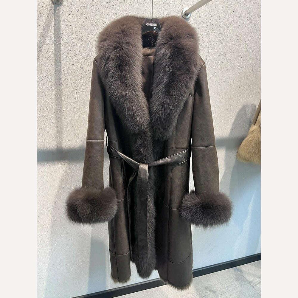 2024 New Fashion Winter Real Fox Fur Collar Coat Women Natural Rabbit Jacket Luxury Outwear Long Thick Warm Female Coat - KIMLUD