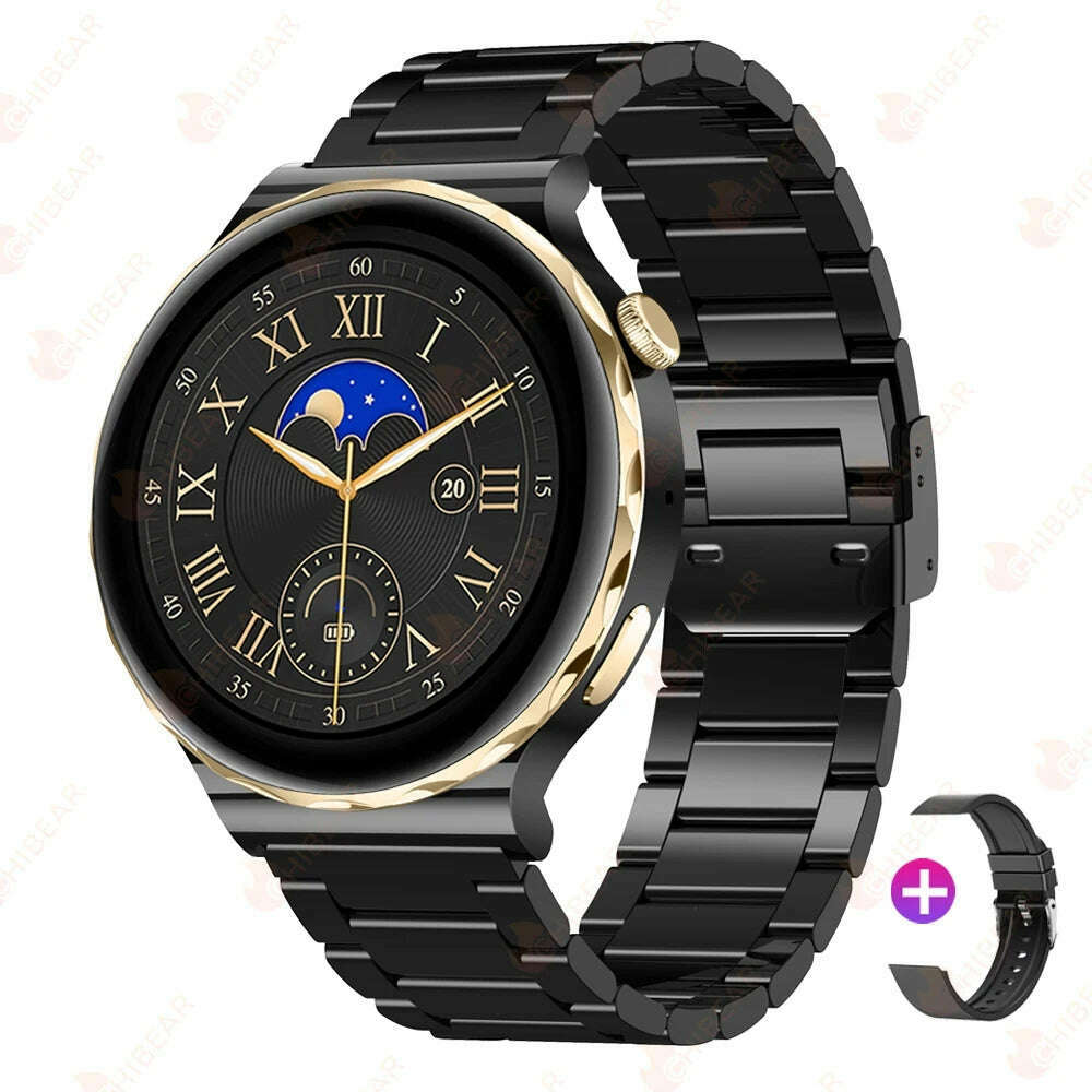 KIMLUD, 2024 New Fashion Women Smart Watch Heart Rate GPS Sport Fitness Watch Waterproof Voice Call AMOLED Smart Watch For Android IOS, Black Steel Strip, KIMLUD Womens Clothes