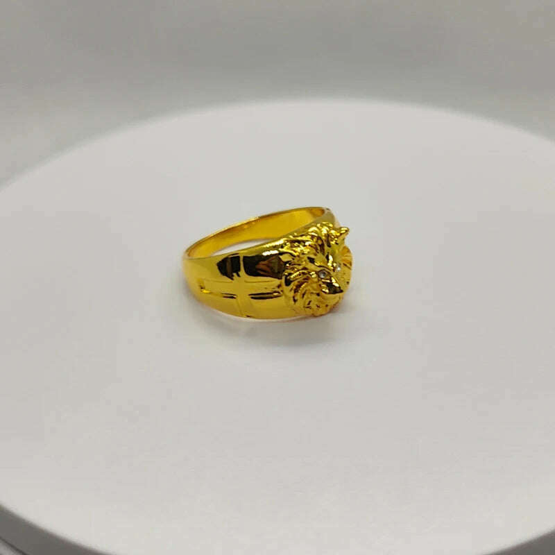 KIMLUD, 2024 New Golden Lion Head Rings Stainless Steel Boy Band Party Gothic Lion Domineering Men's Ring Golden Ring Unisex Jewelry, Gold / 6, KIMLUD Womens Clothes