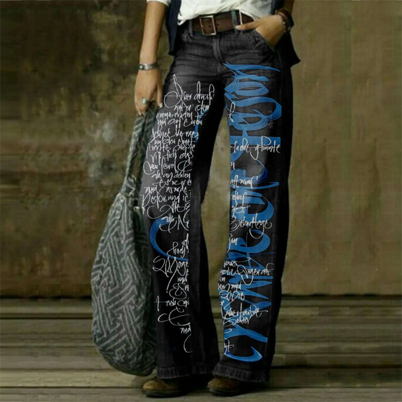 KIMLUD, 2024 New In High Waist Denim Pants Women Casual Loose Wide Leg Jeans Y2K Streetwear Harajuku Printed Boyfriend Jeans For Womens, Black / M / CN, KIMLUD Womens Clothes