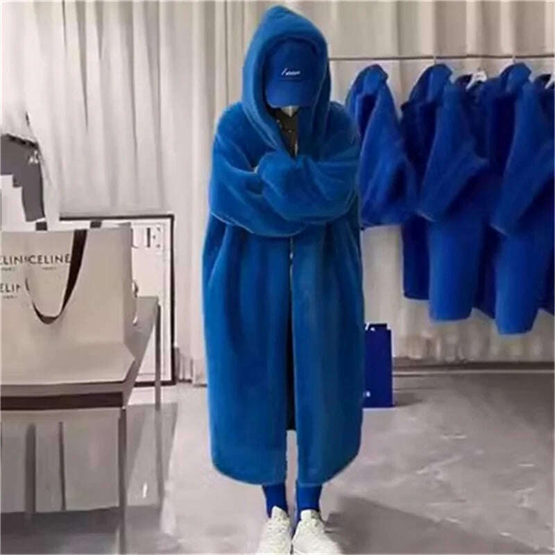 KIMLUD, 2024 New Long-sleeved Fur Coat Women's Winter Long-sleeved Thick Warm Hooded Loose Imitation Mink Add Mao Mao Coats Ladies, Blue Thick / S, KIMLUD Womens Clothes