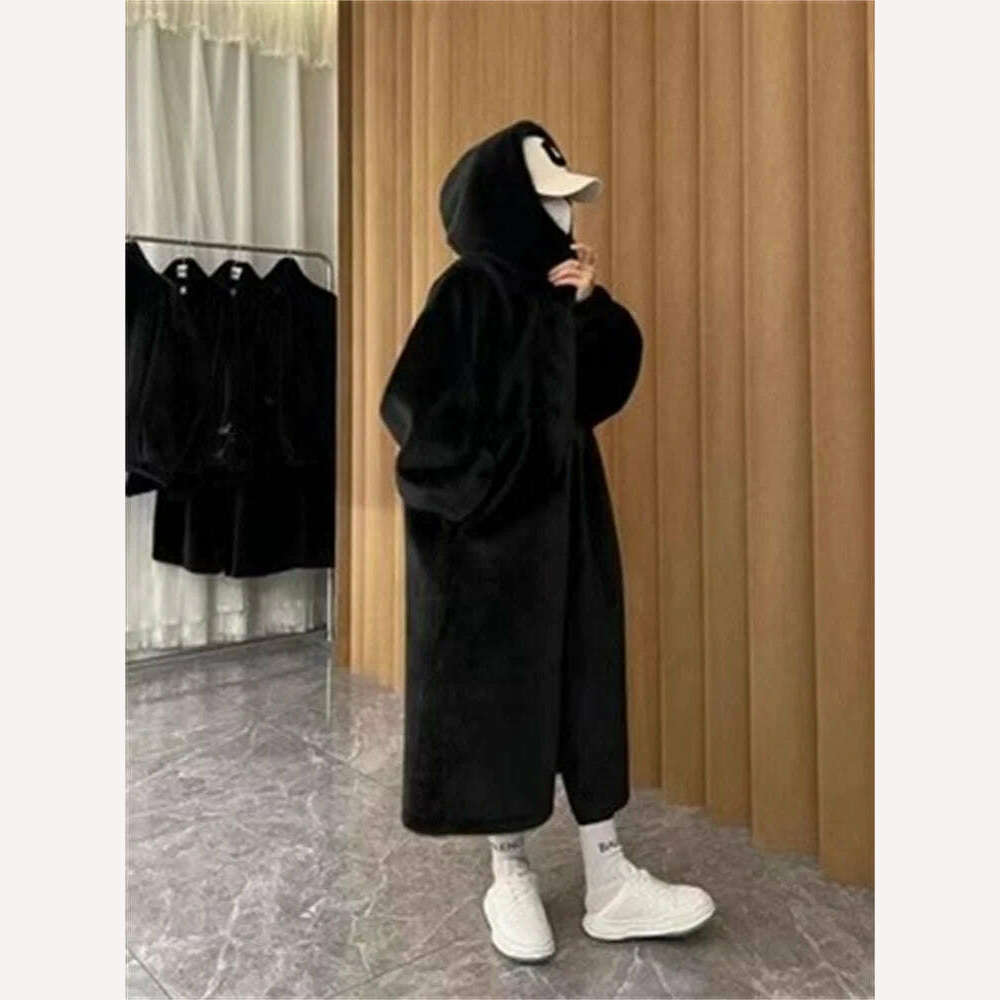 KIMLUD, 2024 New Long-sleeved Fur Coat Women's Winter Long-sleeved Thick Warm Hooded Loose Imitation Mink Add Mao Mao Coats Ladies, KIMLUD Womens Clothes